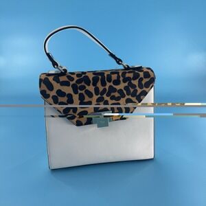 Dune London Leopard Calf Hair Crossbody Satchel White Convertible Bag